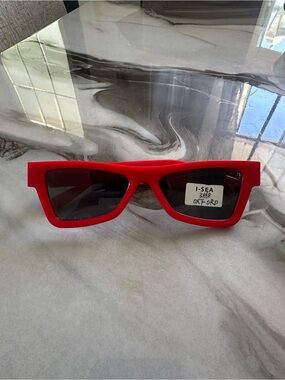 Red Geometric Square Sunglasses – Gold Detail Statement Frames – New With Tags